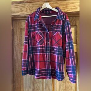 Plaid Button-Up Shirt in Red and Blue